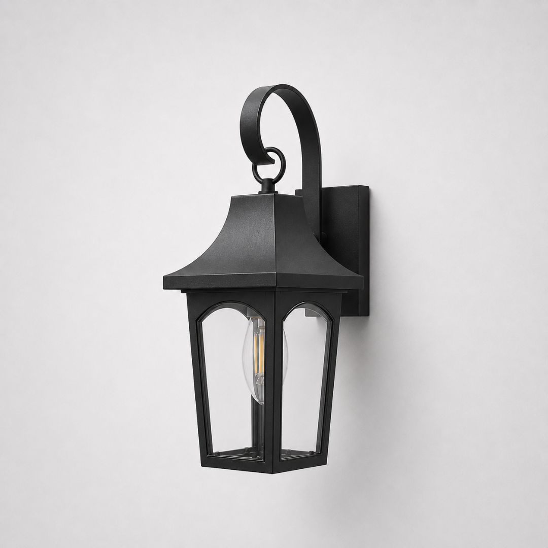 Fiamma Wall lamp - Mild Steel and Glass / Black / H: 12.60’’ W: 7.09’’ - Outdoor Lighting