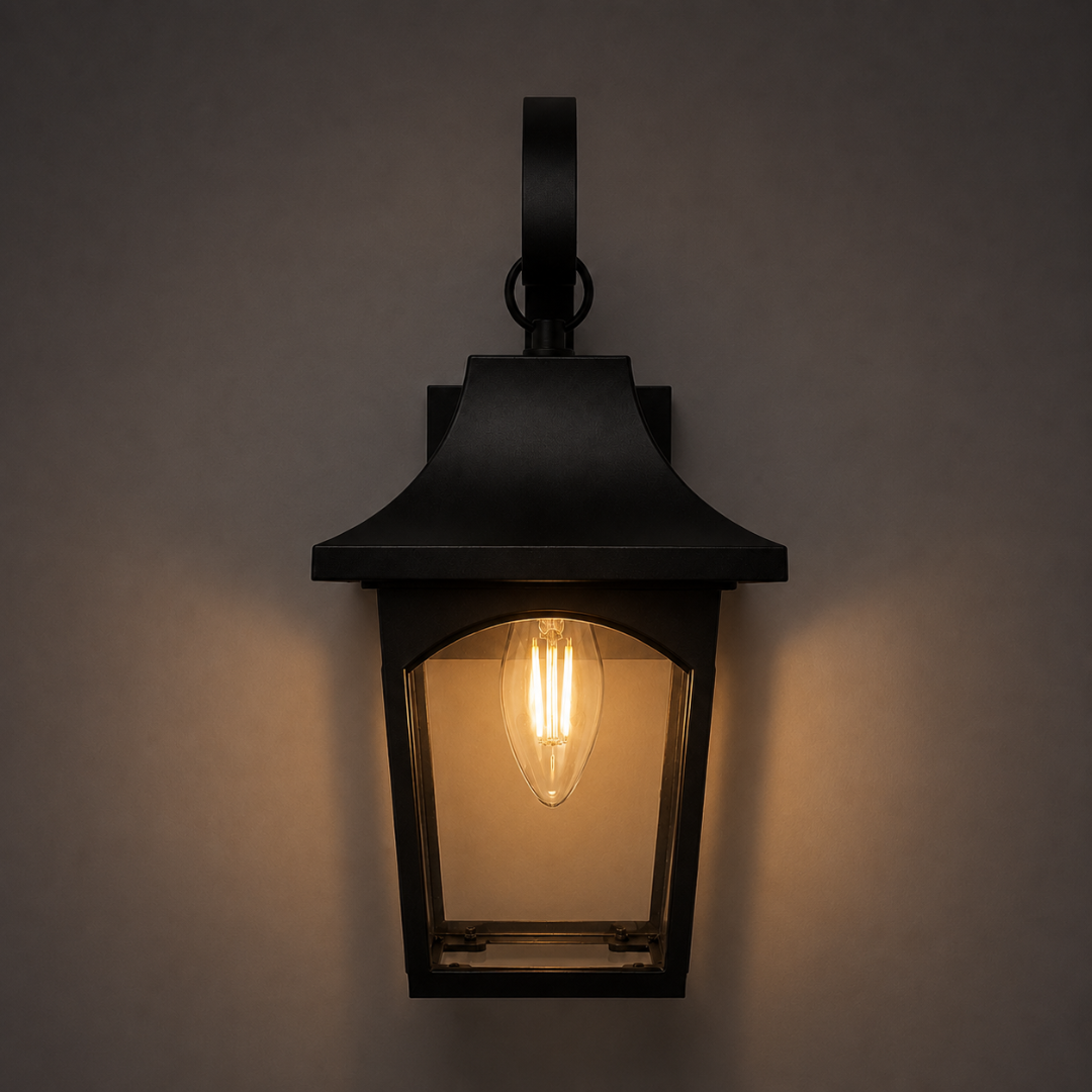 Fiamma Wall lamp - Mild Steel and Glass / Black / H: 12.60’’ W: 7.09’’ - Outdoor Lighting
