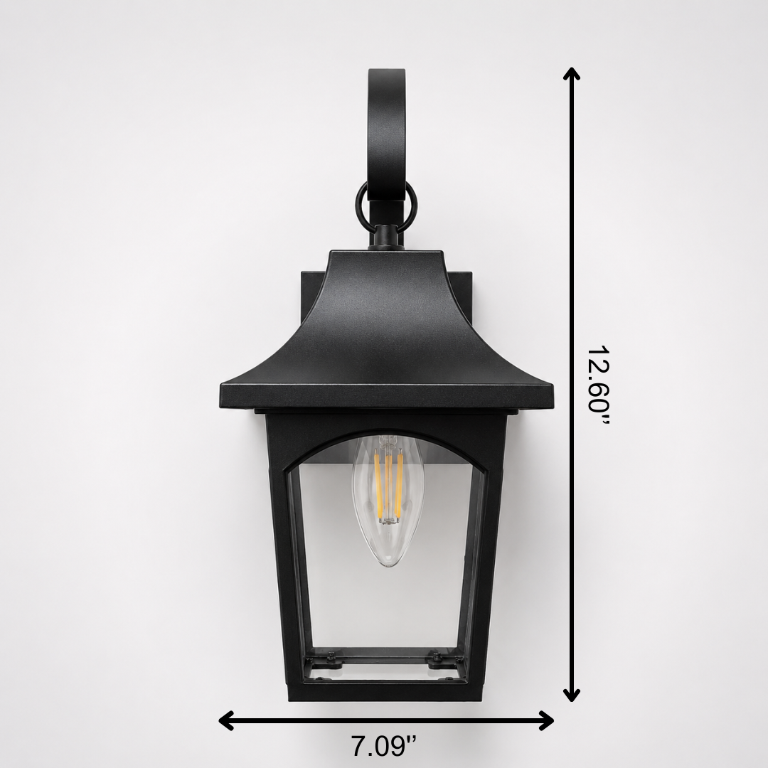 Fiamma Wall lamp - Mild Steel and Glass / Black / H: 12.60’’ W: 7.09’’ - Outdoor Lighting
