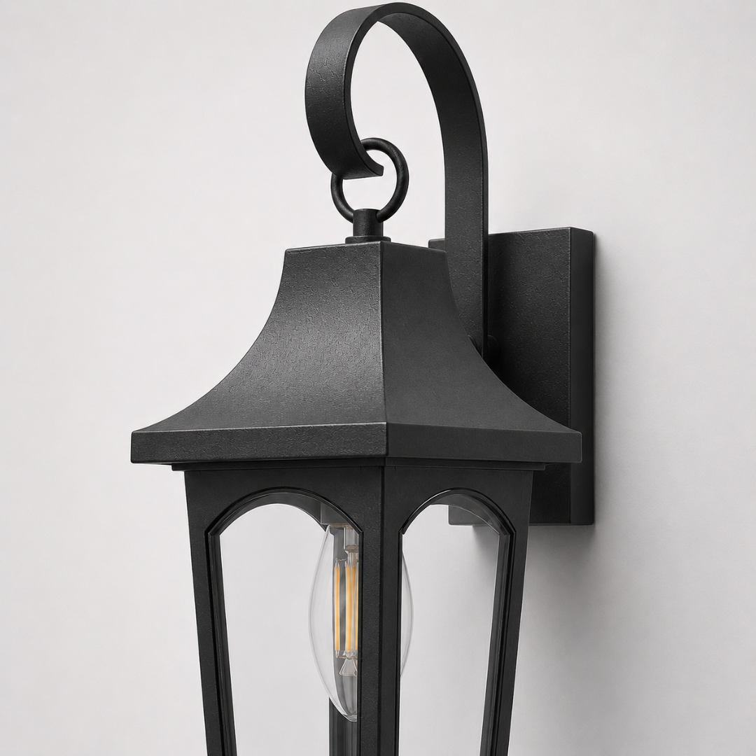 Fiamma Wall lamp - Mild Steel and Glass / Black / H: 12.60’’ W: 7.09’’ - Outdoor Lighting