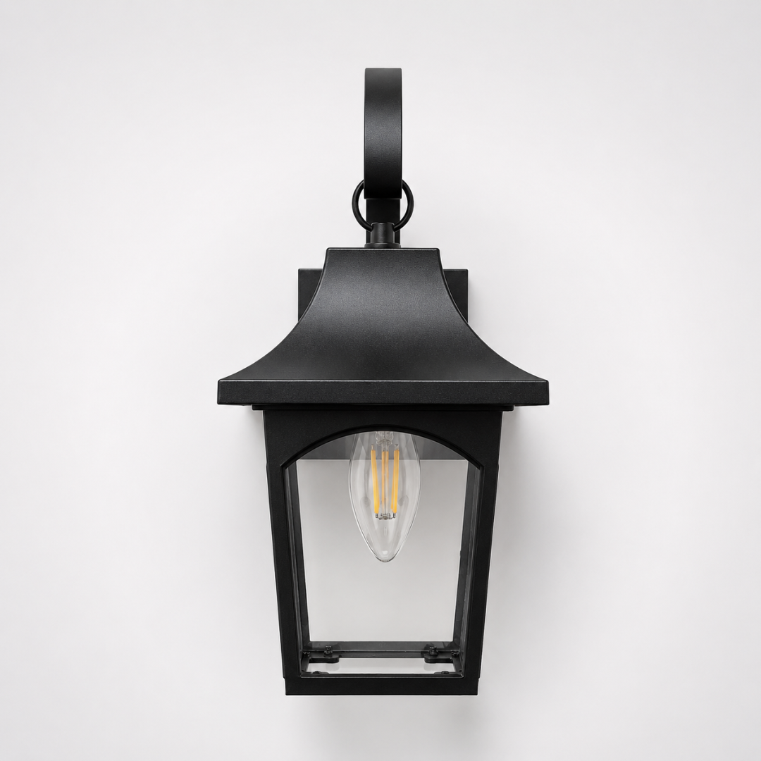 Fiamma Wall lamp - Mild Steel and Glass / Black / H: 12.60’’ W: 7.09’’ - Outdoor Lighting