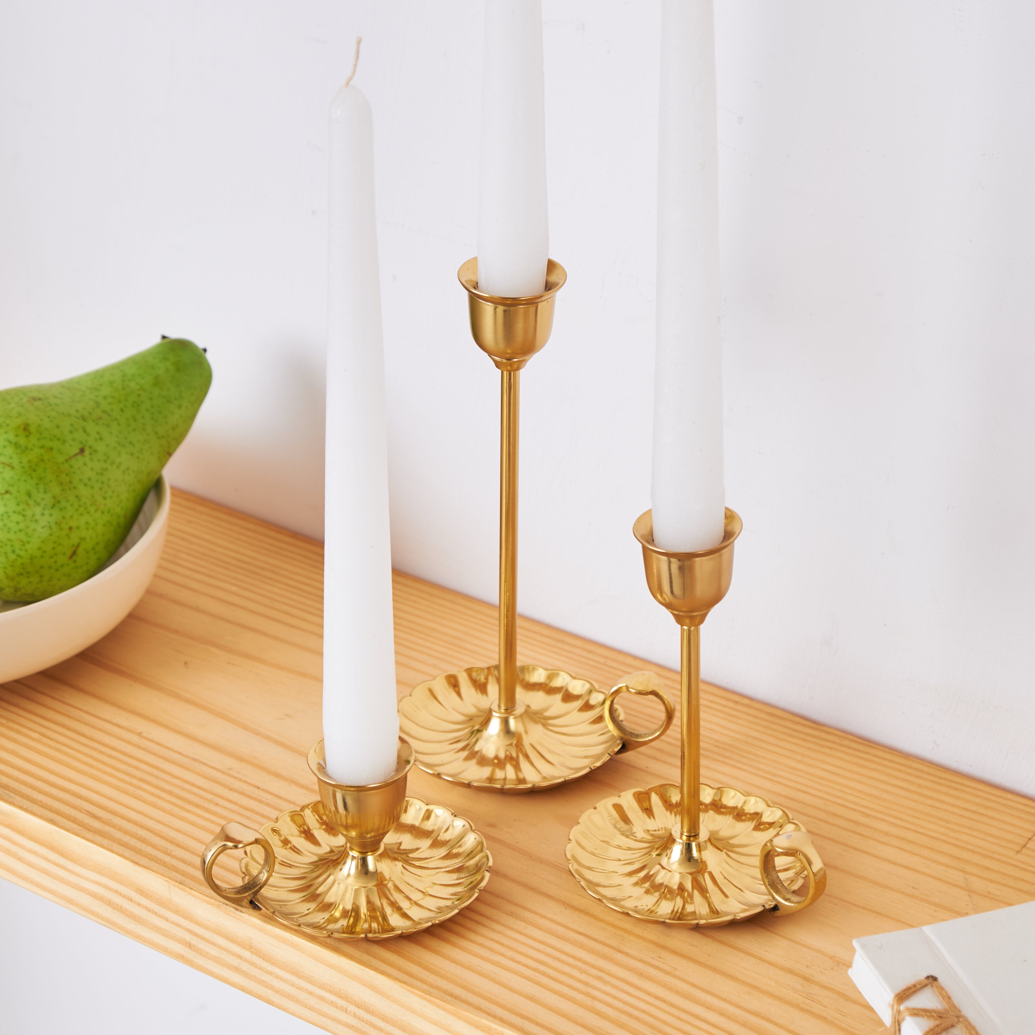 Fleur Jazz candle stands - Gold / Brass / 4’’ x 4’’ x 7’’, 4’’x 4’’x 5’’, 4’’ x 4’’ x 2.5’’ - Decor