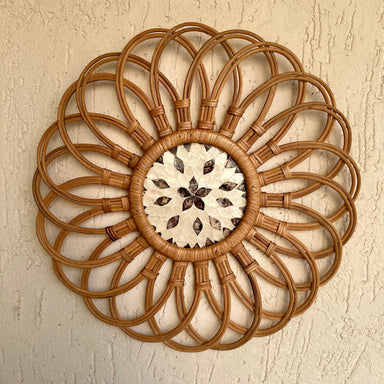 Floral Designer Rattan Wall Decor With Mothet of Pearls - Natural / Rattan and Mother of Pearls - Decor