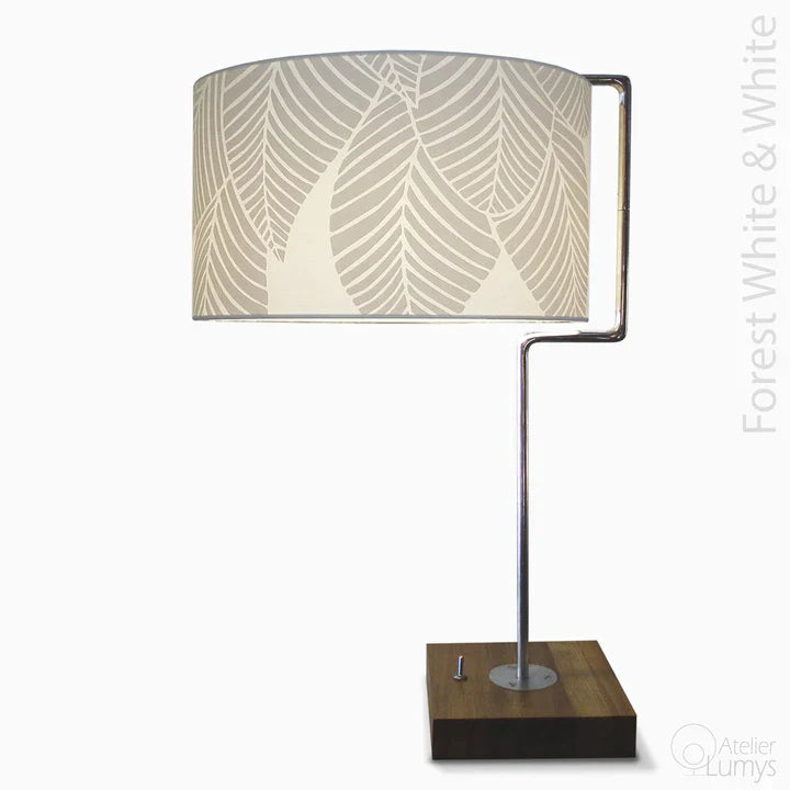 Forest Drum Table Lamp - Dia: 15’’ H: 22’’ / White / Stainless Steel and Poplin - Lighting