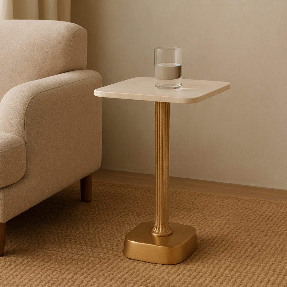 Forma Marble Accent Table - CM: - L:- 34 X W:- 34 X H:- 53 / Marble and Aluminium - Indoor Furniture