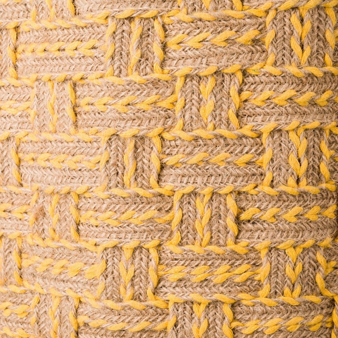 Freesia Cane Ottoman - Yellow / Bamboo, jute rope and rattan / L: 21’’ W: 25’’ H: 18’’ - Furniture