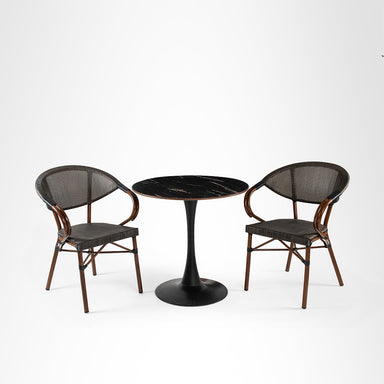 Fresco Dining Set - Table:Dia: 30’’ H: 29’’ Chair Chair L:23.5 W: 20 H 32.5 SH 17 / Black / Mild Steel and Composite