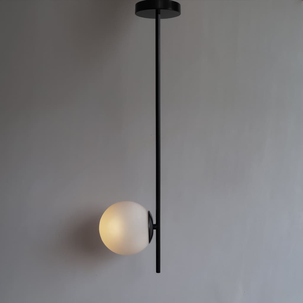 G1 Glass Globe Fixed Ceiling Light Black Arm Pendant Lamp
