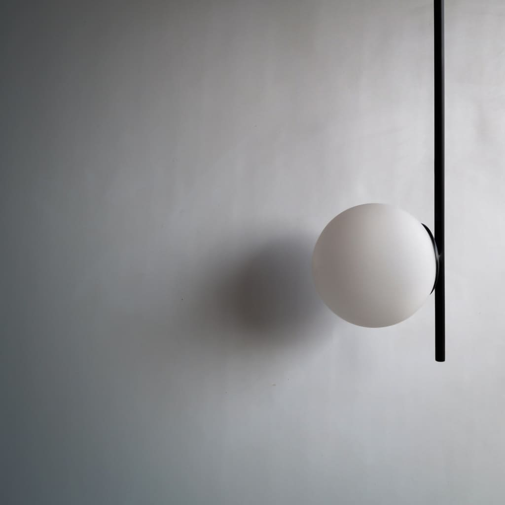 G1 Glass Globe Fixed Ceiling Light Black Arm Pendant Lamp
