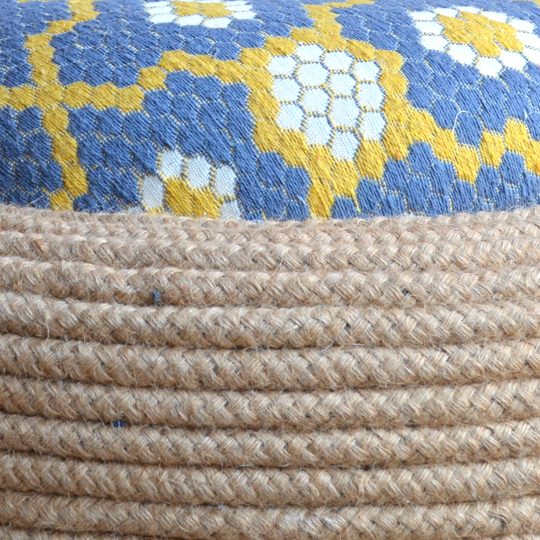 Gardenia Ottoman - Grey / Old tyre, teak wood, rope, and fabric / Dia: 23’’ H: 17.5’’ - Furniture