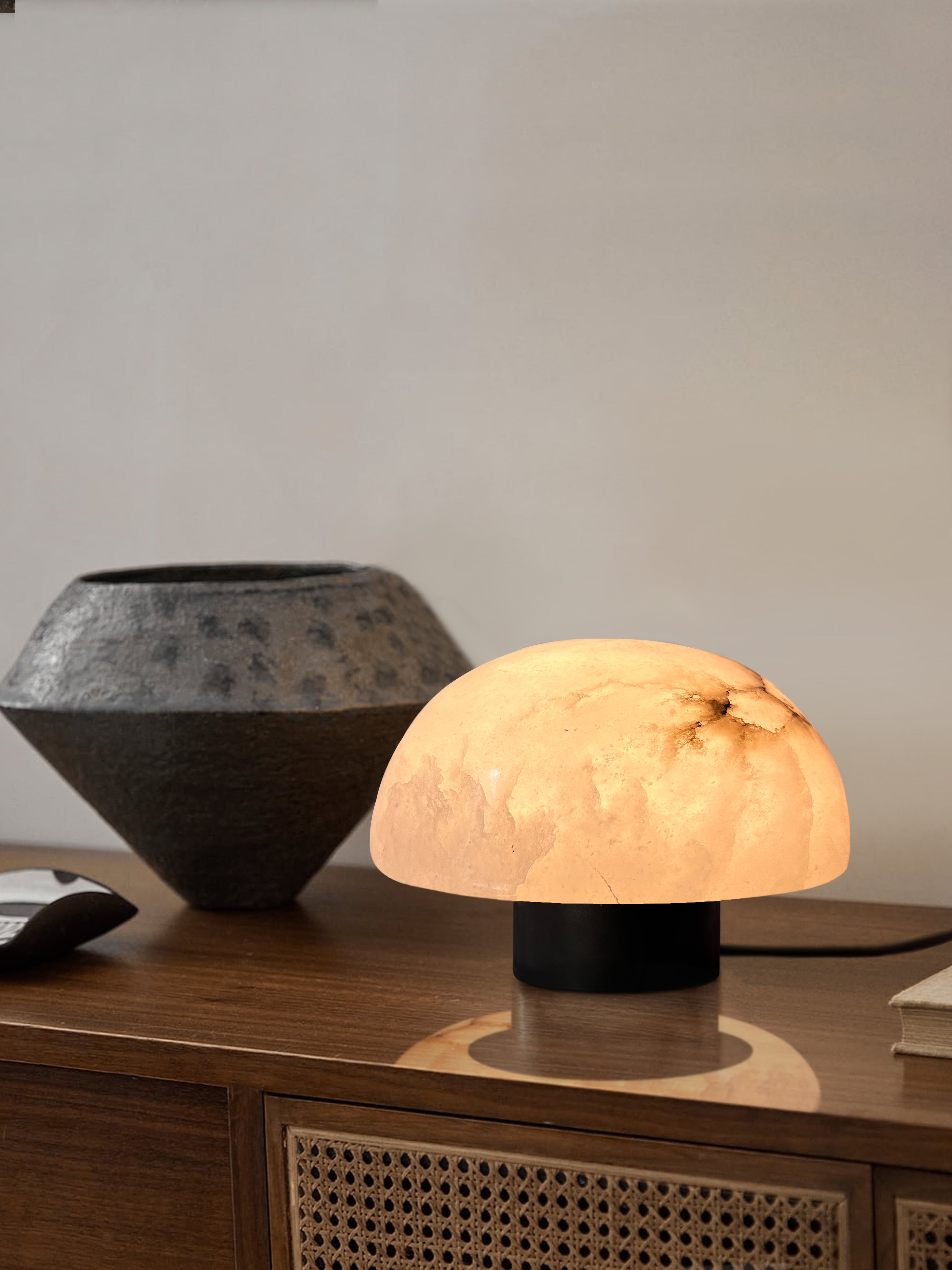 Gibbous Table Lamp - Dia:180mm, H: 125mm / Alabaster, Stainless Steel - Lighting