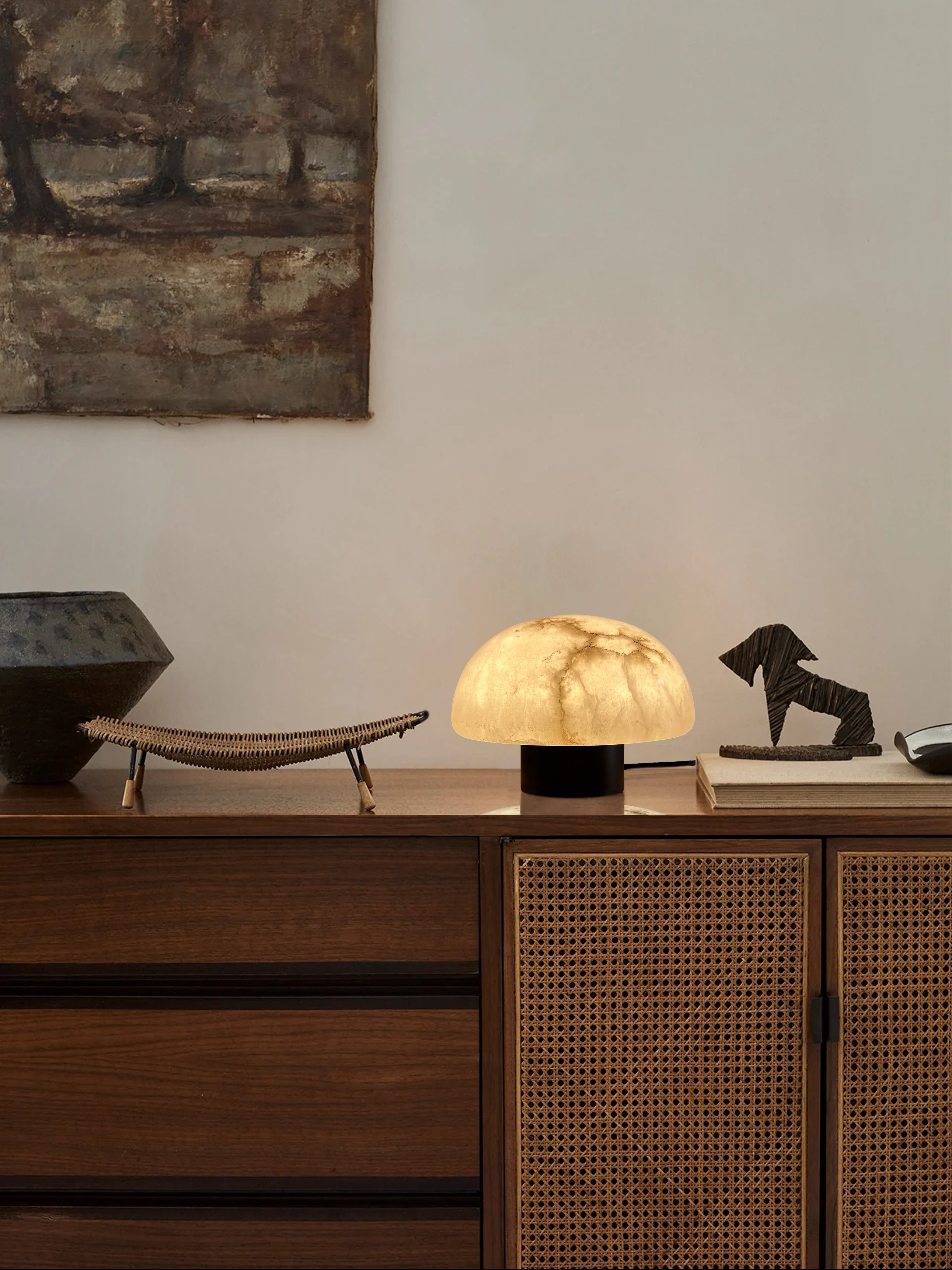 Gibbous Table Lamp - Dia:180mm, H: 125mm / Alabaster, Stainless Steel - Lighting
