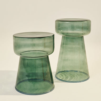 Glassgow - Set of 2 - Green / Handblown Glass / Large:29L X 29W X 48H and Small:29L X 29W X 38H In Cms - Décor