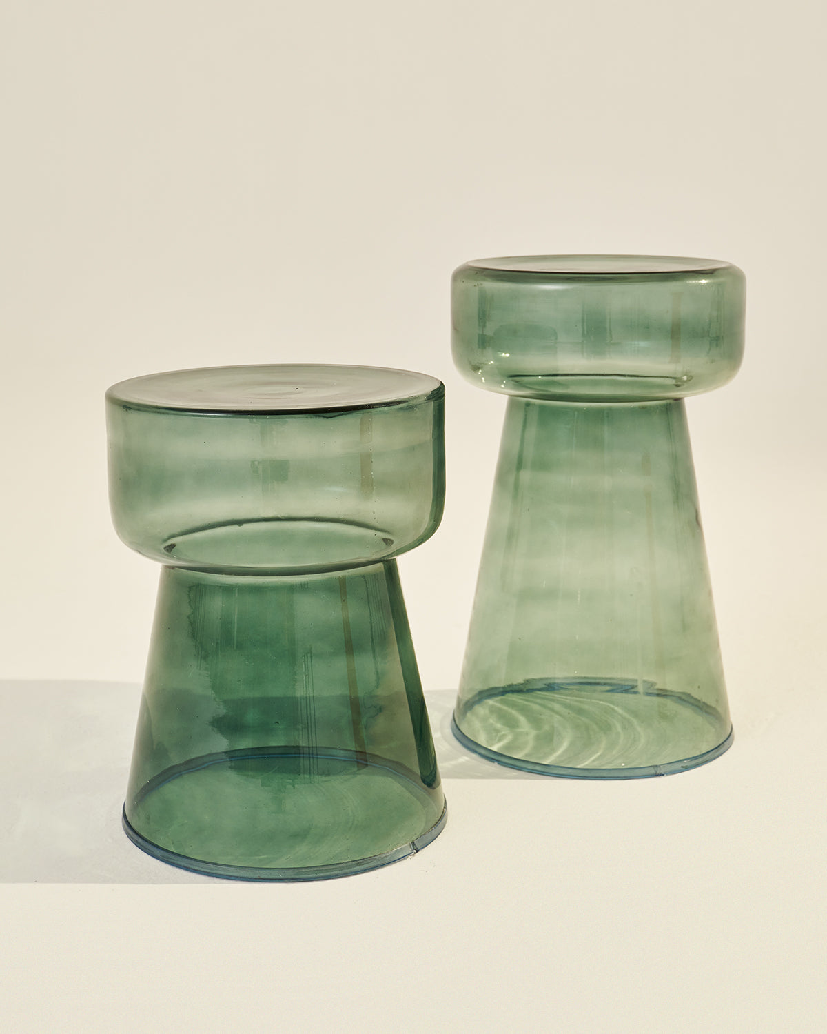 Glassgow - Set of 2 - Green / Handblown Glass / Large:29L X 29W X 48H and Small:29L X 29W X 38H In Cms - Décor