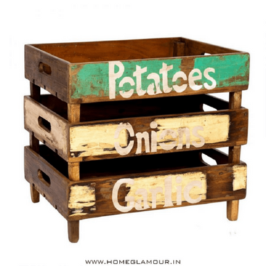 Grocery Storage Crate - Walnut / Reclamid Wood / L:43 x D:32 x H:35 in cm - Decor