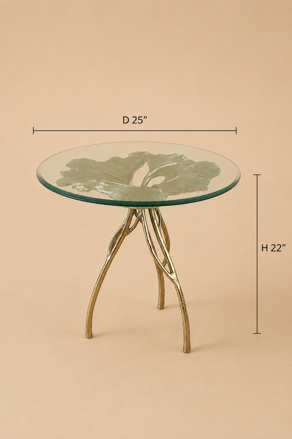 Grove Table - Dia 25’’ x H 22’’ / Brass plated Aluminium, Glass - Furniture