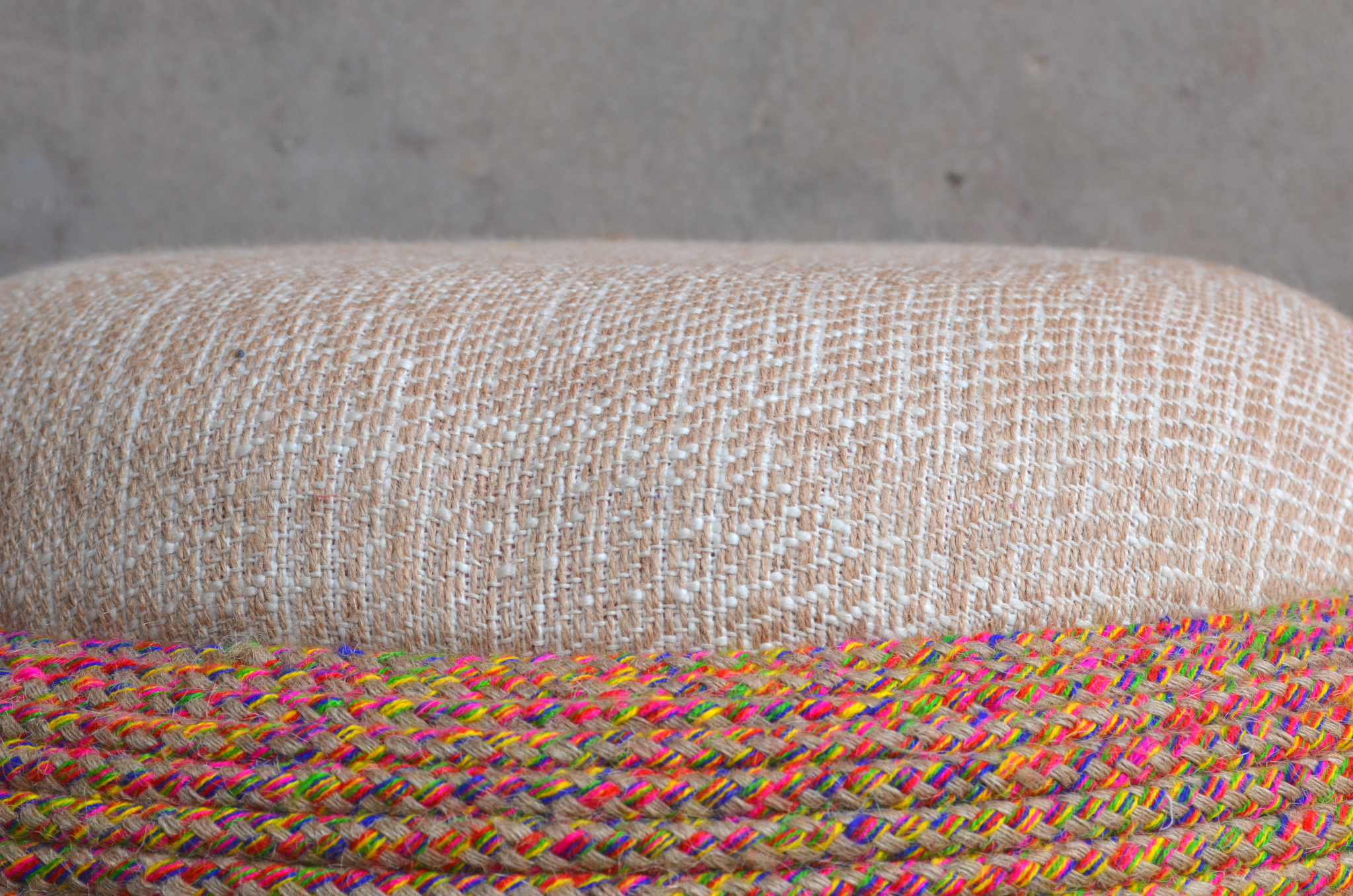 Gypsy Song Ottoman - Multi / Old tyre, teak wood, rope, and fabric / Dia: 23’’ H: 17.5’’ - Furniture