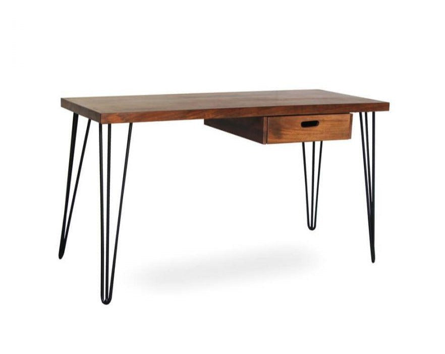 Hairpin Study Table - Walnut / Mango Wood and MS / L:135 x D:60 x H:76 in cm - Indoor Furniture