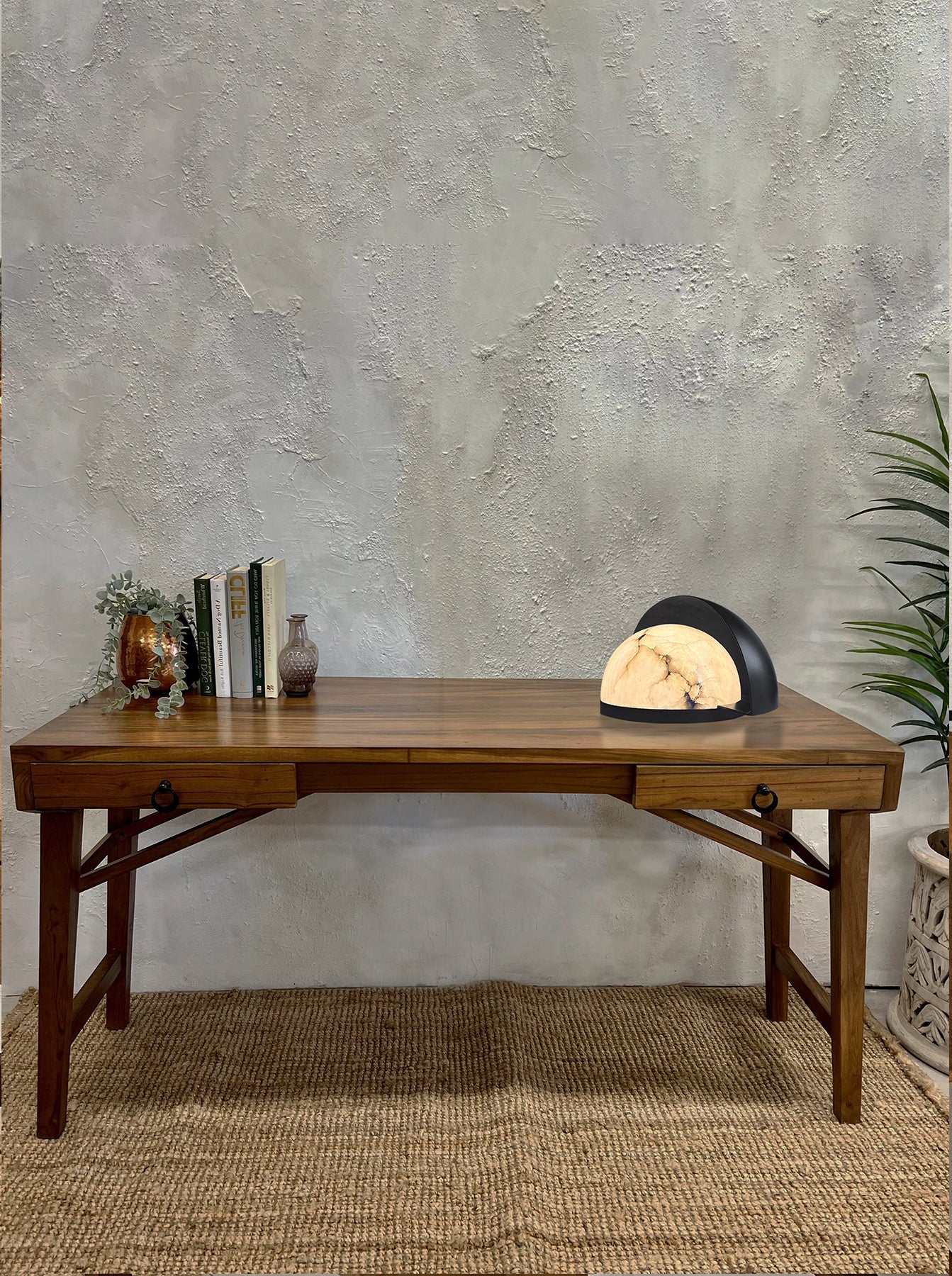 Half Moon Table Lamp - Dia: 300mm, H: 180mm / Alabaster, Stainless Steel - Lighting