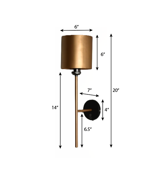Hand Carved Metal Wall Lamp - Gold (Shade & Pipe) / Black (Holder) / Length - 6 inches, Breadth - 6 inches, Height - 22