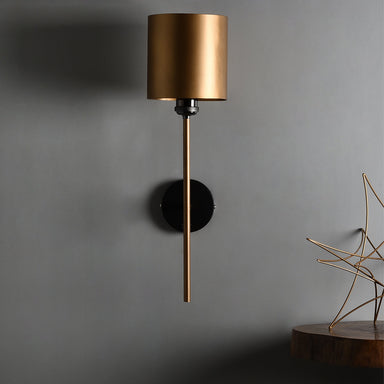 Hand Carved Metal Wall Lamp - Gold (Shade & Pipe) / Black (Holder) / Length - 6 inches, Breadth - 6 inches, Height - 22