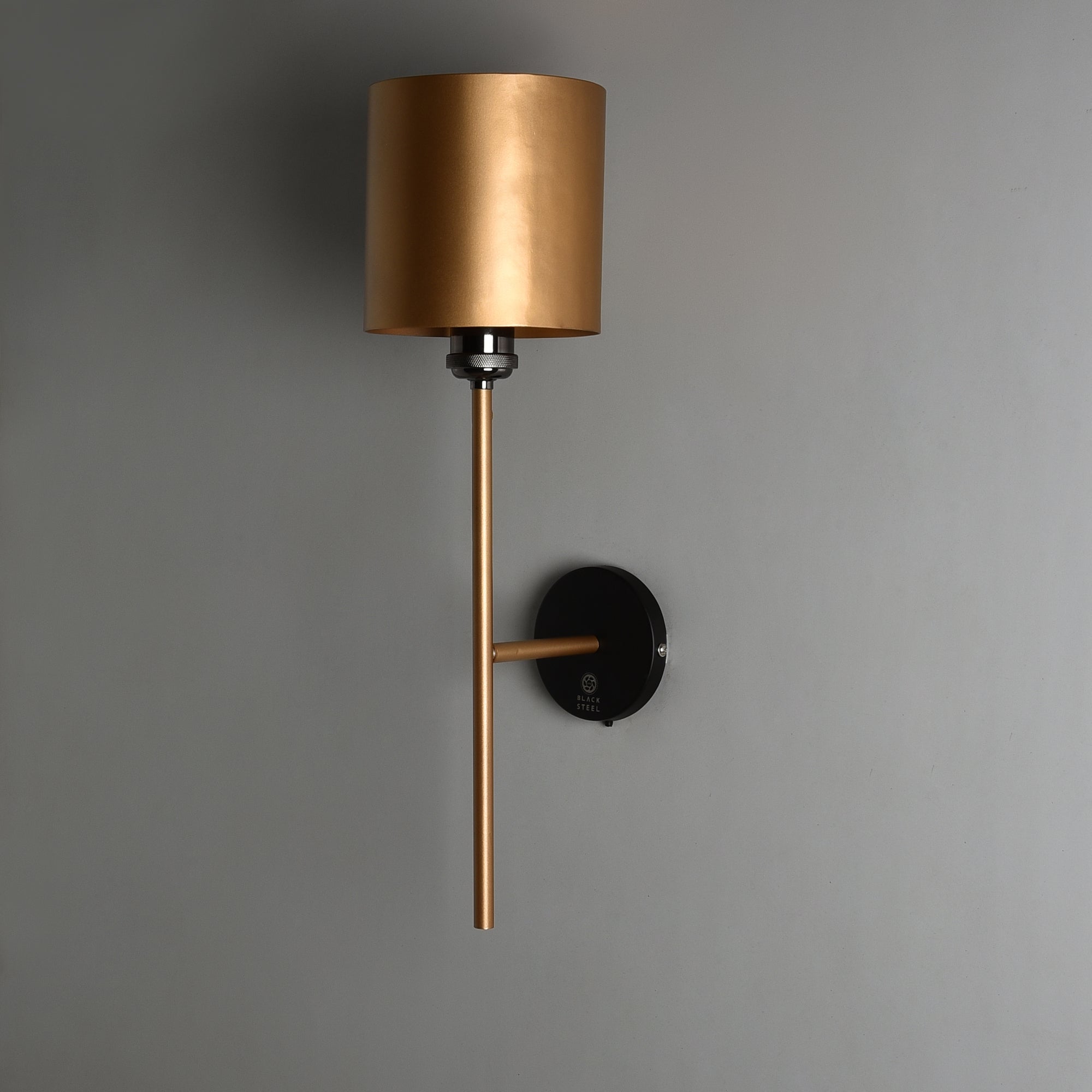 Hand Carved Metal Wall Lamp - Gold (Shade & Pipe) / Black (Holder) / Length - 6 inches, Breadth - 6 inches, Height - 22
