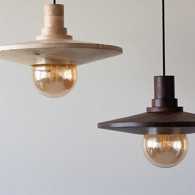 Hikari II Set of 2 - Dark brown and white to light beige / Walnut Sycamore / Diameter: 15 in& Height: 3 in - Lighting