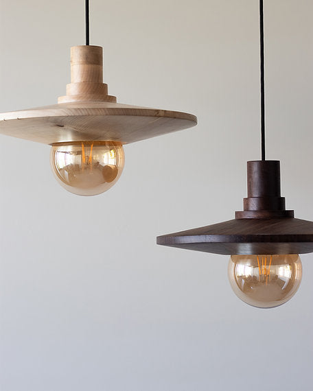 Hikari II Set of 2 - Dark brown and white to light beige / Walnut Sycamore / Diameter: 15 in& Height: 3 in - Lighting