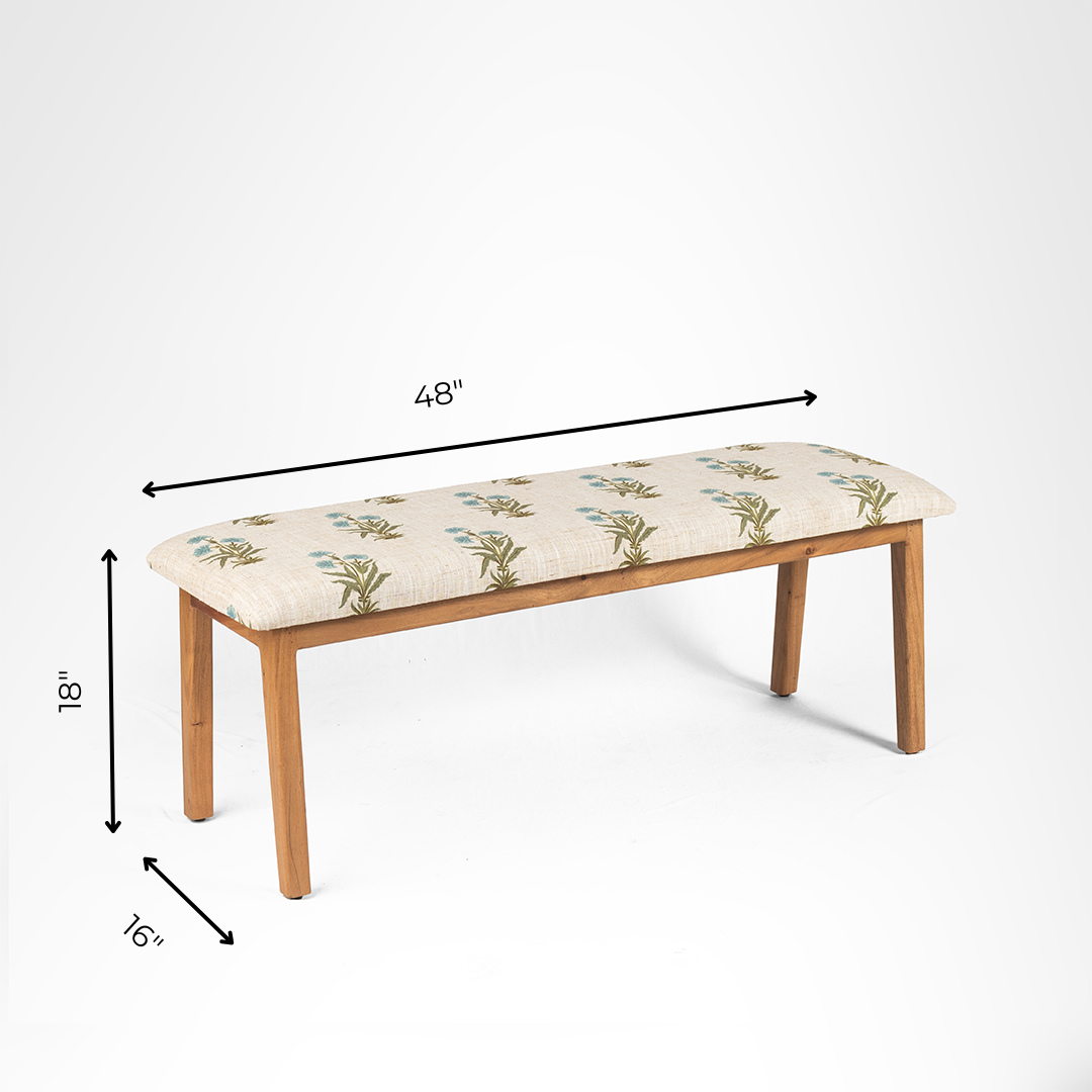 Hilton Bench - W: 48’’ D: 16’’ H: 18’’ / Natural and Upholstered Fabric / Acacia Wood - Indoor Furniture