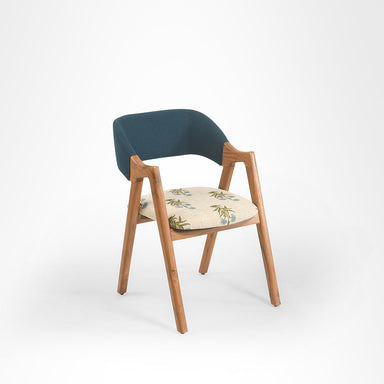Hilton Dining Chair - L: 21’’ B: 22’’ H: 31’’ SH: 17’’ / Natural and Upholstered Fabric / Acacia Wood and Upholstery