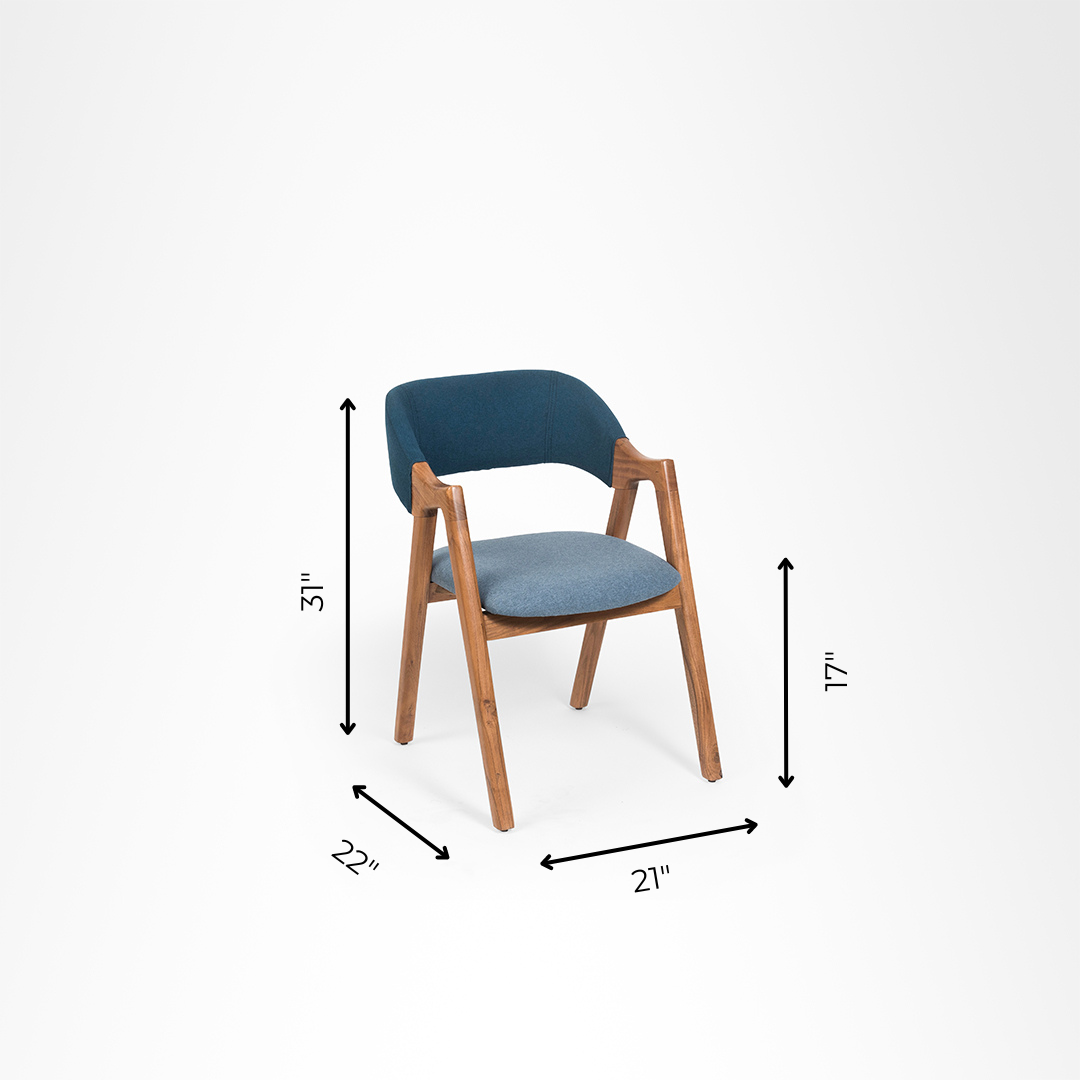 Hilton Dining Chair - L: 21’’ B: 22’’ H: 31’’ SH: 17’’ / Natural and Upholstered Fabric / Acacia Wood and Upholstery