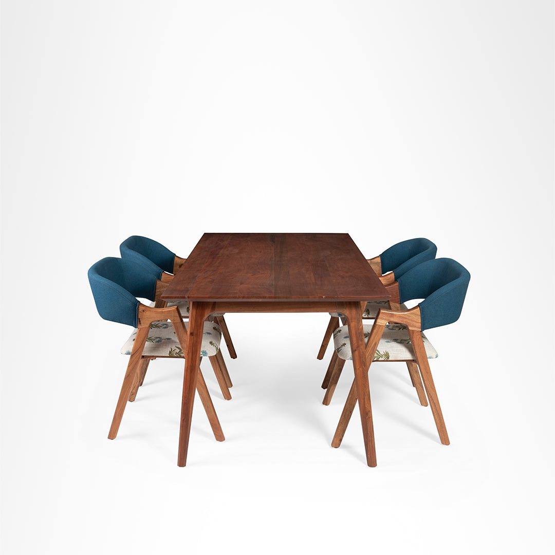Hilton Dining Set of 4 - Table (L: 66’’ B: 36’’ H: 30’’) & Chairs (L: 20’’ B: 22’’ H: 31’’ SH: 17’’) / Walnut / Acacia