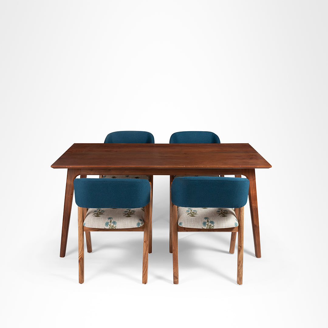Hilton Dining Set of 4 - Table (L: 66’’ B: 36’’ H: 30’’) & Chairs (L: 20’’ B: 22’’ H: 31’’ SH: 17’’) / Walnut / Acacia
