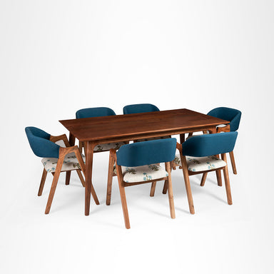 Hilton Dining Set of 6 - Table (L: 66’’ B: 36’’ H: 30’’) & Chairs (L: 20’’ B: 22’’ H: 31’’ SH: 17’’) / Walnut / Acacia