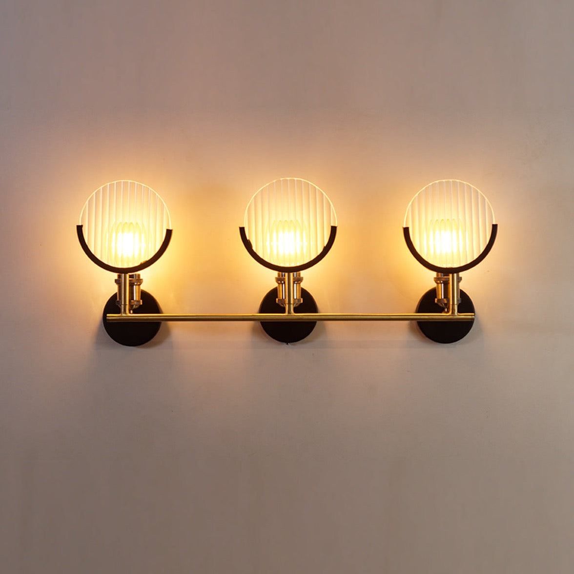 House of Royals Brass Wall Sconce With Fluted Glass - Brass / Length - 27 inches, Breadth - 5 inches, Height - 9 inches