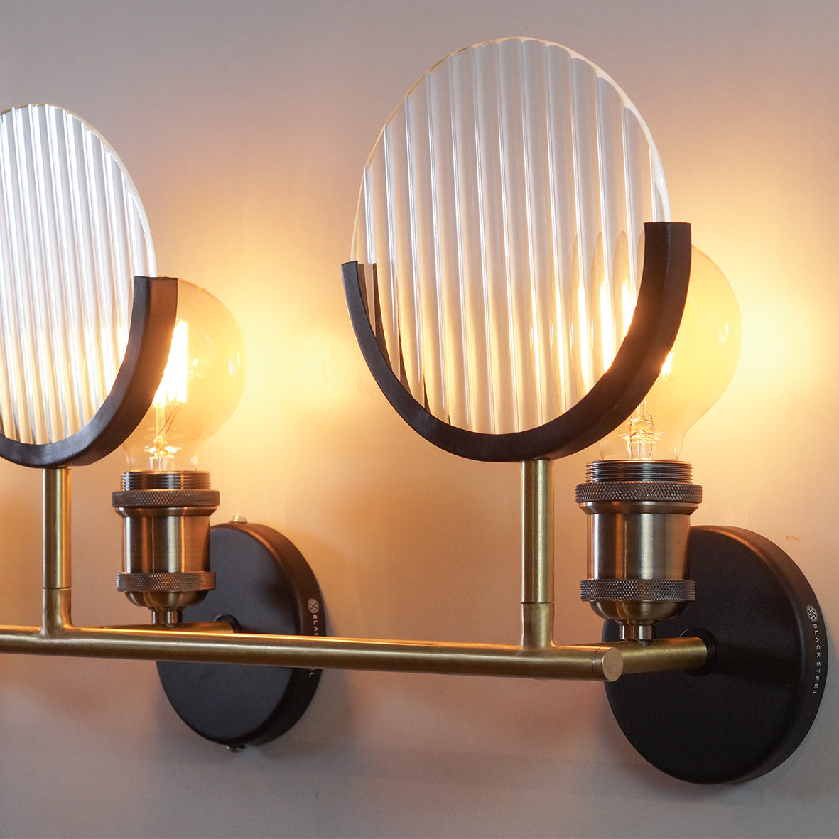 House of Royals Brass Wall Sconce With Fluted Glass - Brass / Length - 27 inches, Breadth - 5 inches, Height - 9 inches