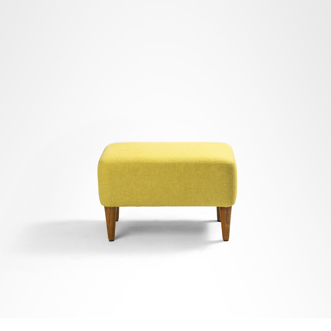 Hudson Pouf - W: 22’’ D: 14’’ H: 14’’ / Yellow / Fabric and Solid Beech Wood Legs