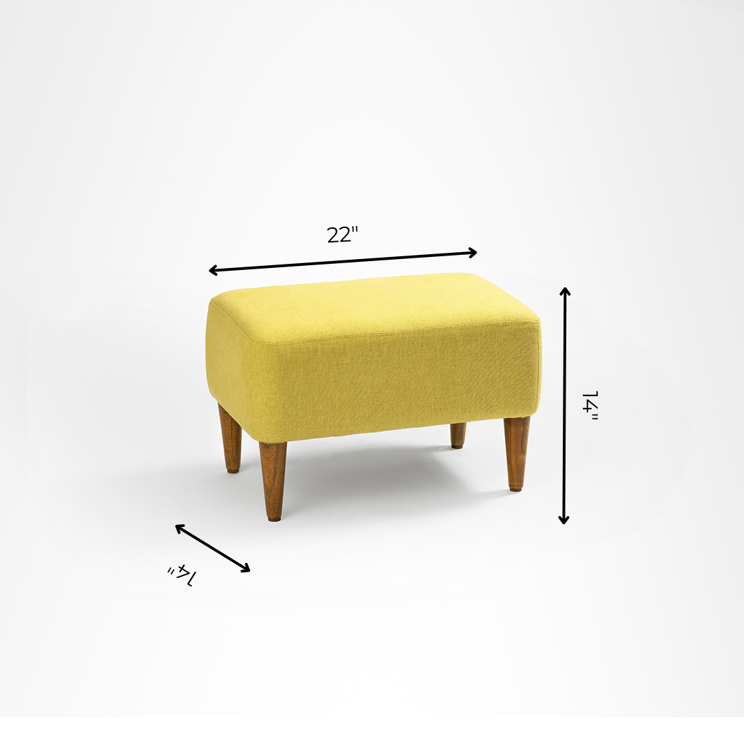 Hudson Pouf - W: 22’’ D: 14’’ H: 14’’ / Yellow / Fabric and Solid Beech Wood Legs