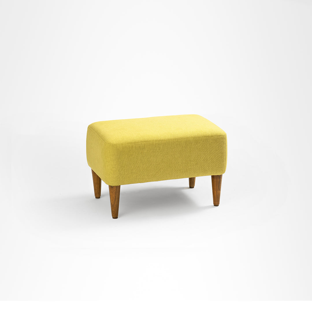 Hudson Pouf - W: 22’’ D: 14’’ H: 14’’ / Yellow / Fabric and Solid Beech Wood Legs