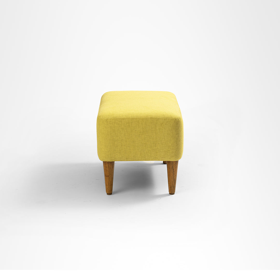Hudson Pouf - W: 22’’ D: 14’’ H: 14’’ / Yellow / Fabric and Solid Beech Wood Legs