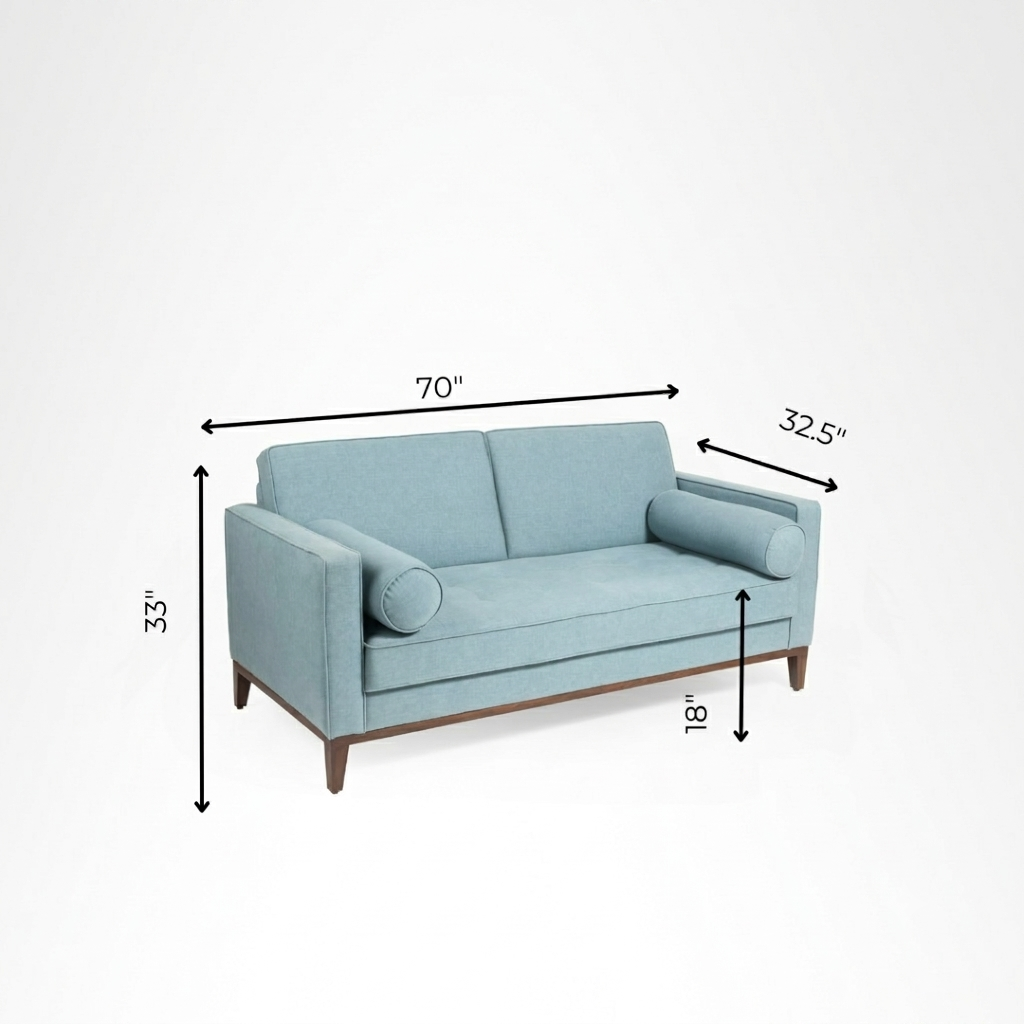 Hudson Sofa - W: 70 ’ D: 32.5’’ H: 26’’ SH: 18’’ / Pastel Blue / Acacia Wood & Upholstered Fabric - Furniture