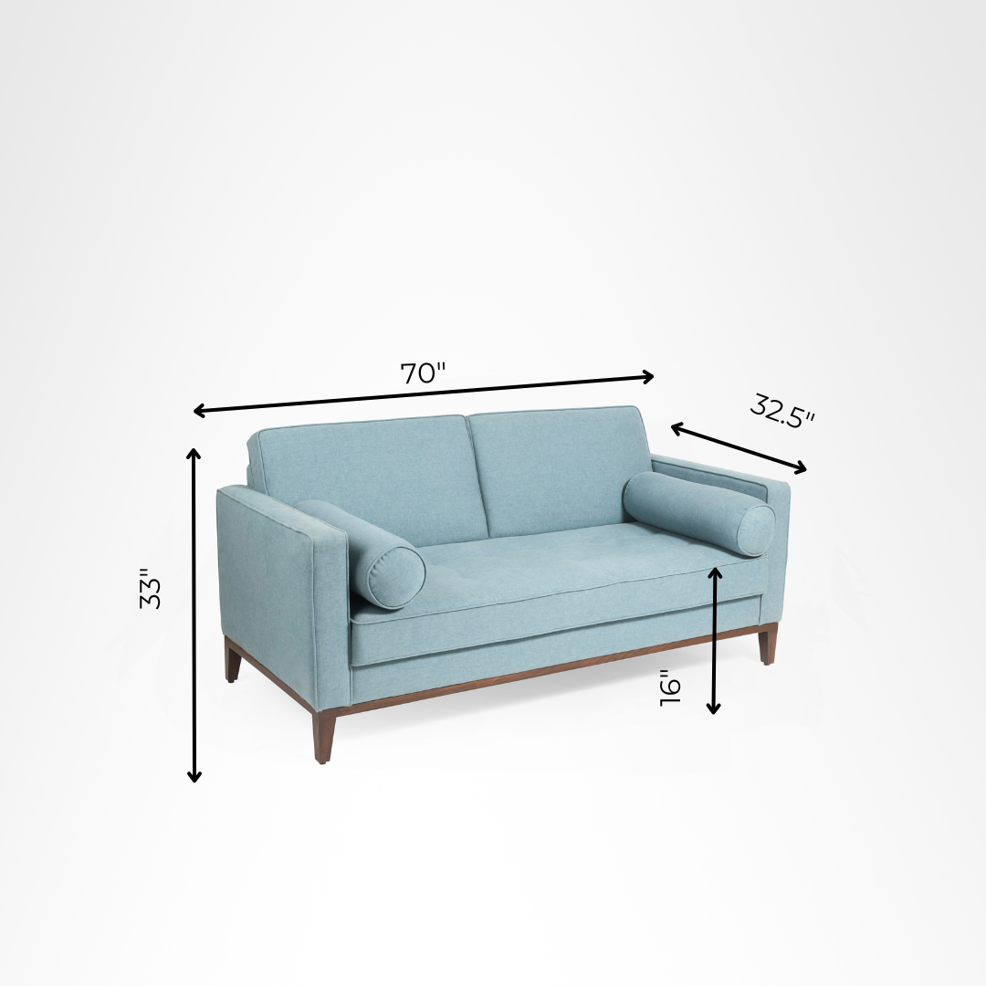Hudson Sofa - W: 70 ’ D: 32.5’’ H: 26’’ SH: 18’’ / Pastel Blue / Acacia Wood & Upholstered Fabric - Indoor Furniture