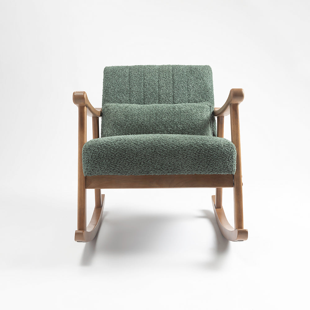 Hygge Rocking Chair - Dark Green / Rubber Wood and Cotton Fabric / L:64 x W:78 x H:80 In cms - Indoor Furniture