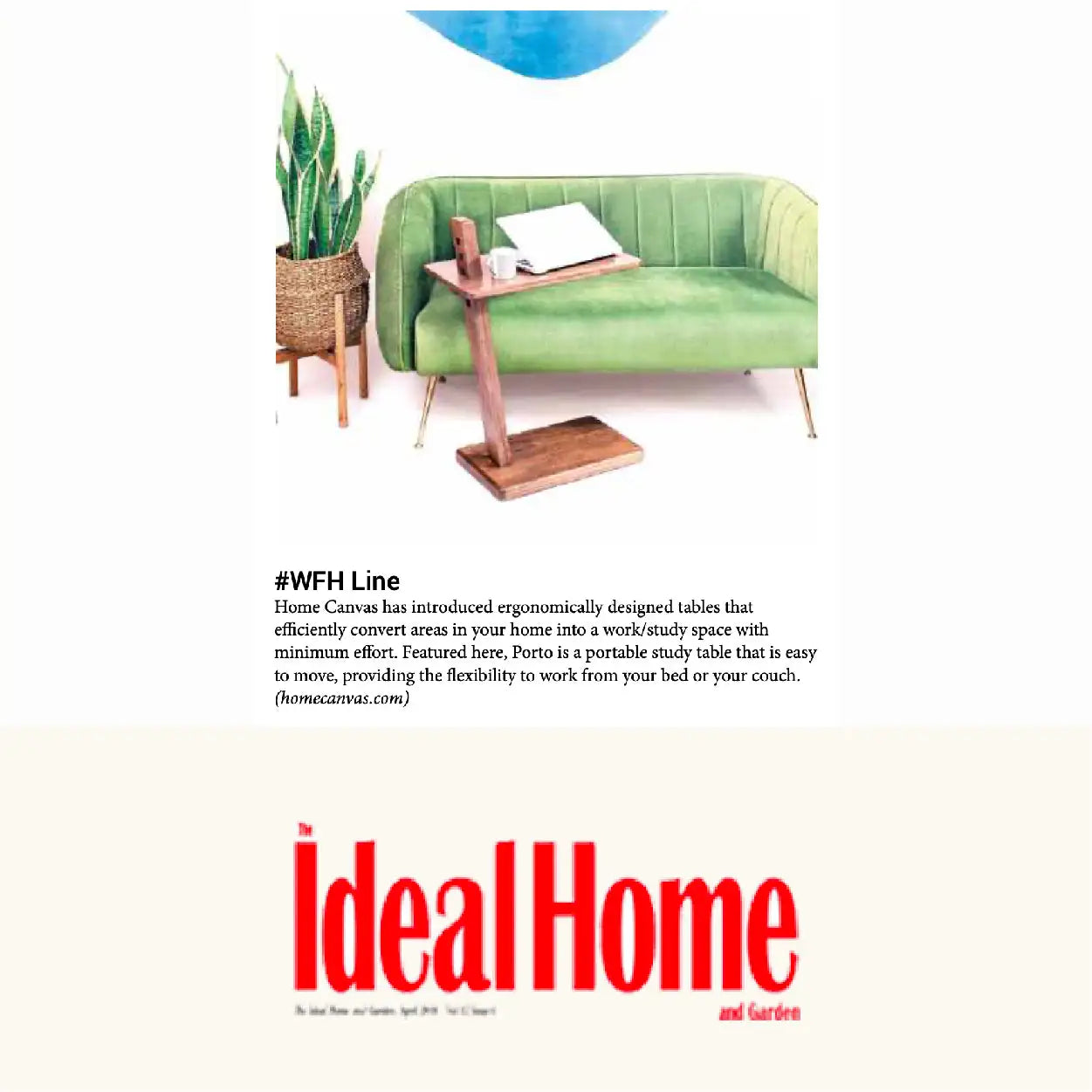 Green velvet sofa with wooden side table attached to its armrest
