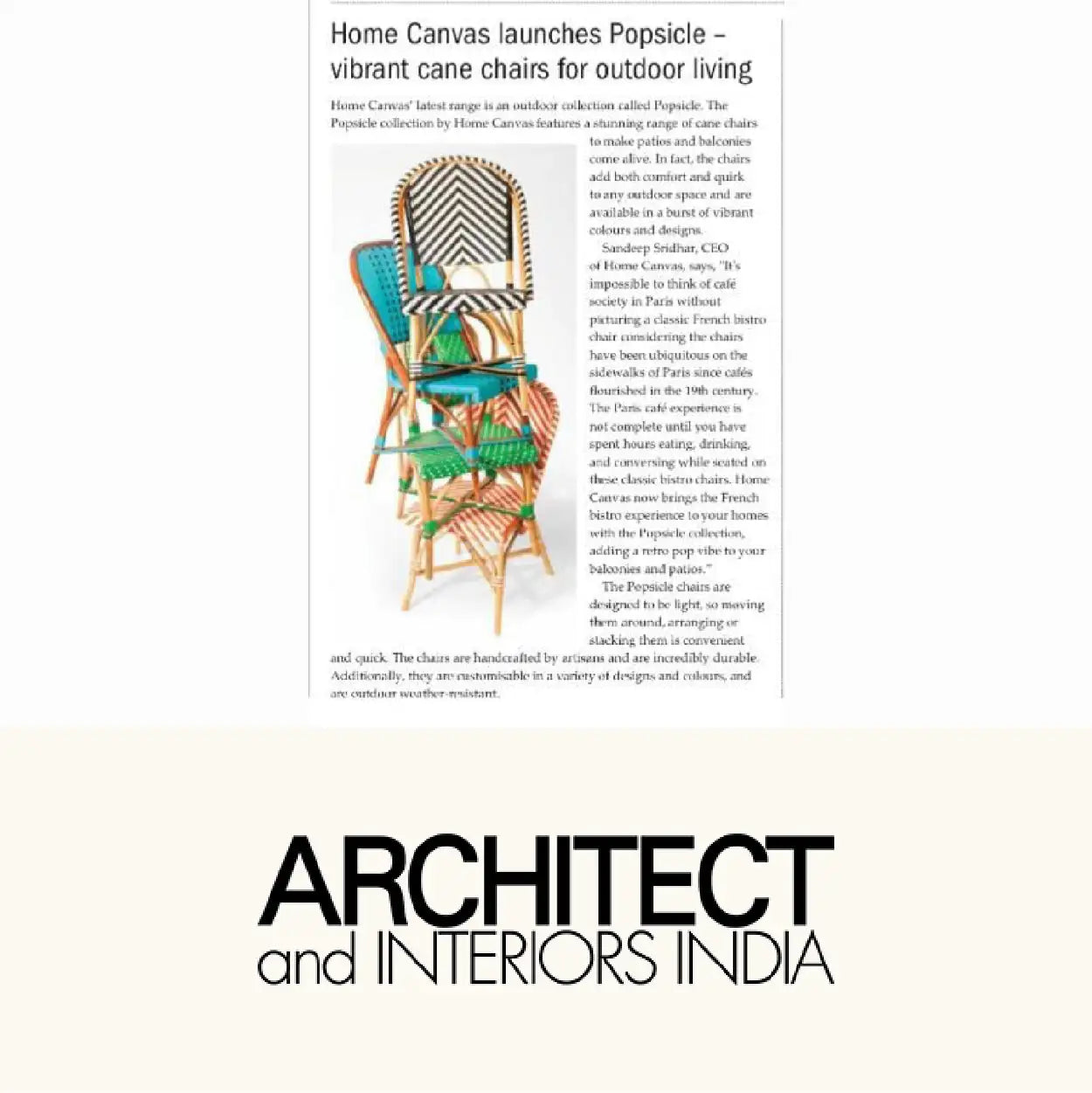 Vibrant cane chairs with bold, geometric patterns in teal and black-and-white herringbone designs.
