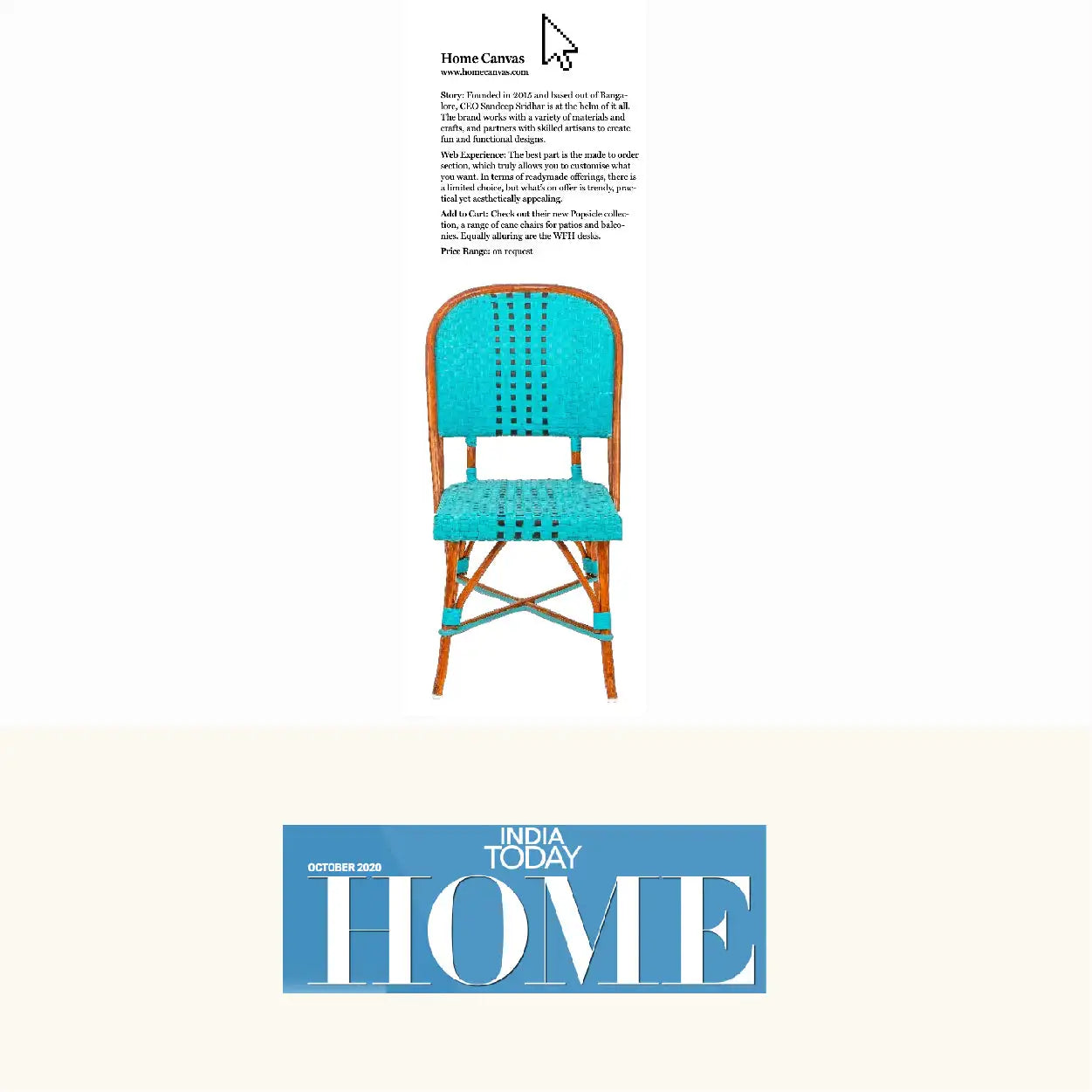 A turquoise woven seat and backrest chair with a light brown wooden frame.
