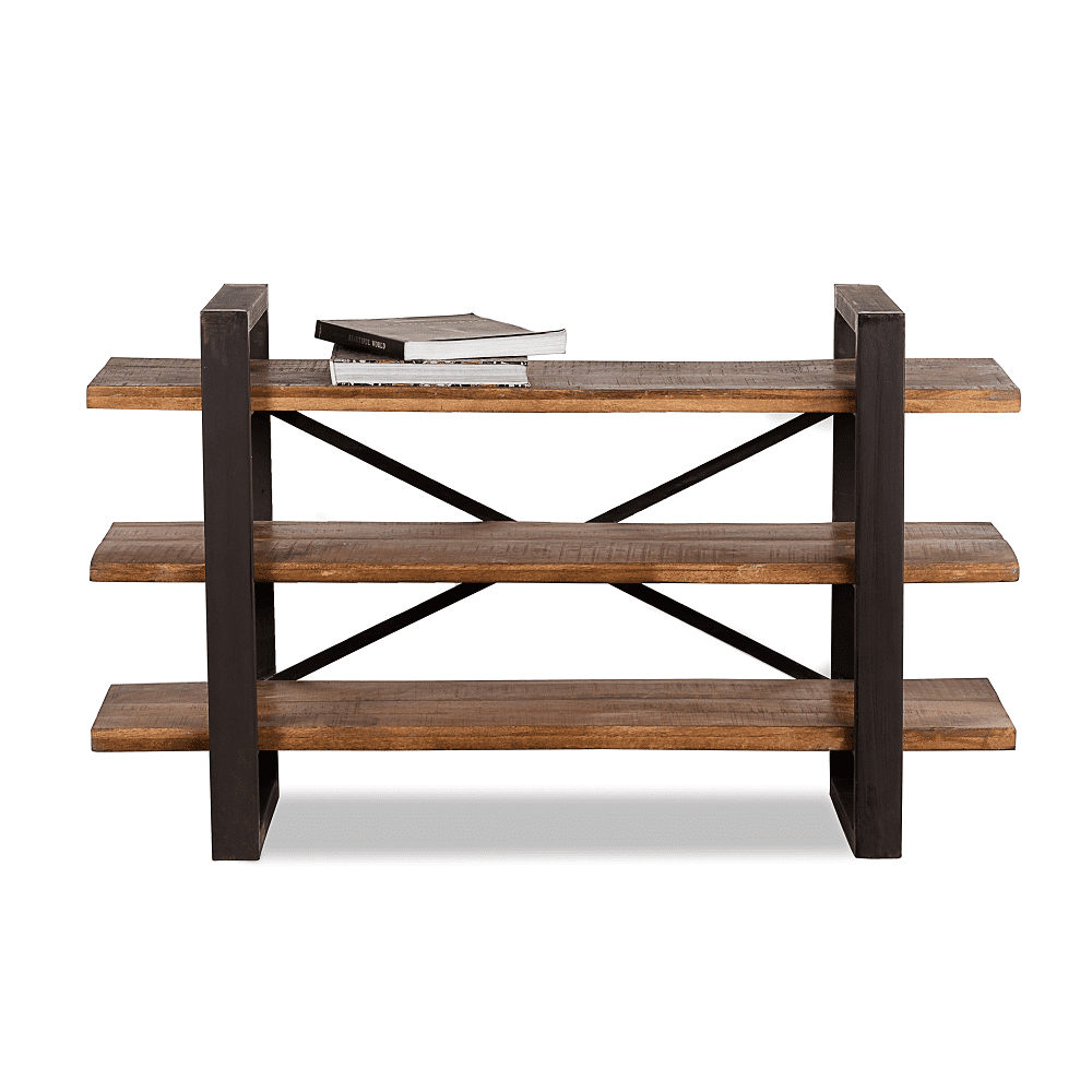 Industrial Bookshelf - Natural / Wood and MS / L:120 x D:40 x H:70 in cm - Indoor Furniture
