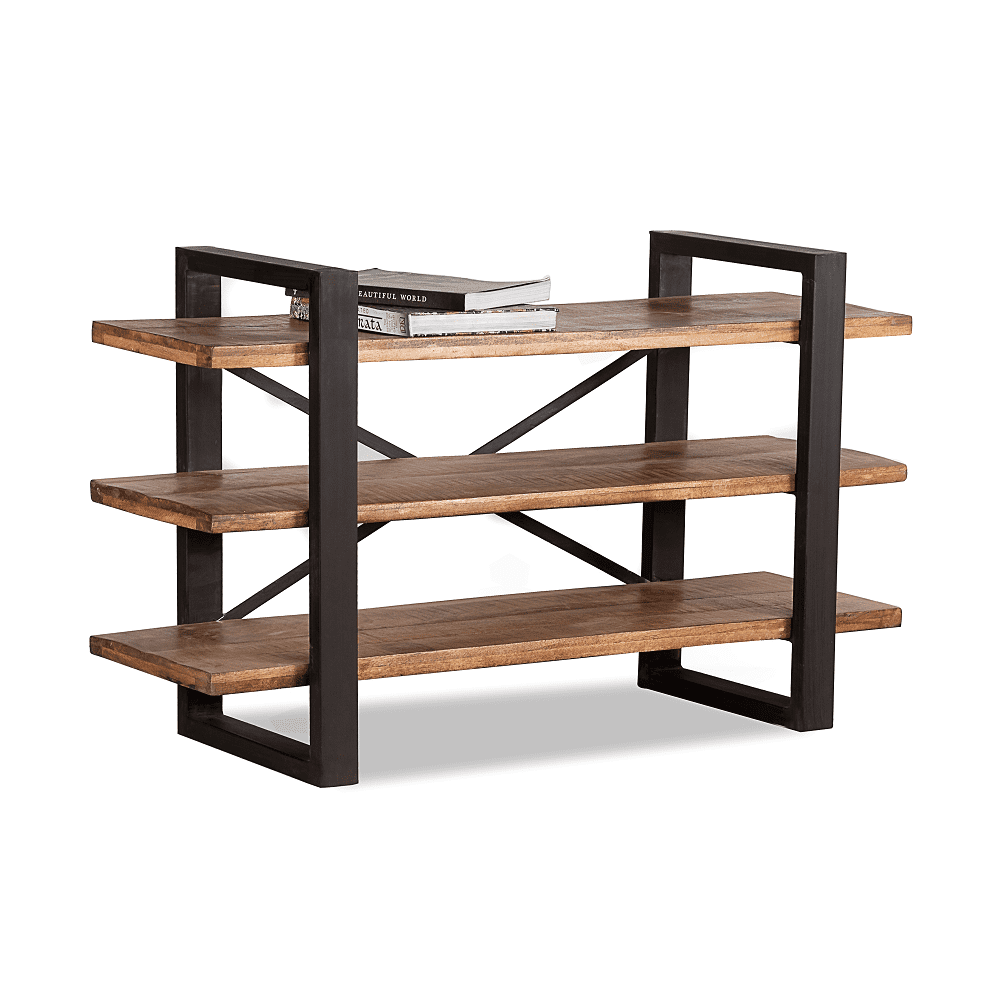 Industrial Bookshelf - Natural / Wood and MS / L:120 x D:40 x H:70 in cm - Indoor Furniture