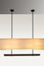 Sleek and modern industrial luxe pendant dining light with a rectangular fabric shade
