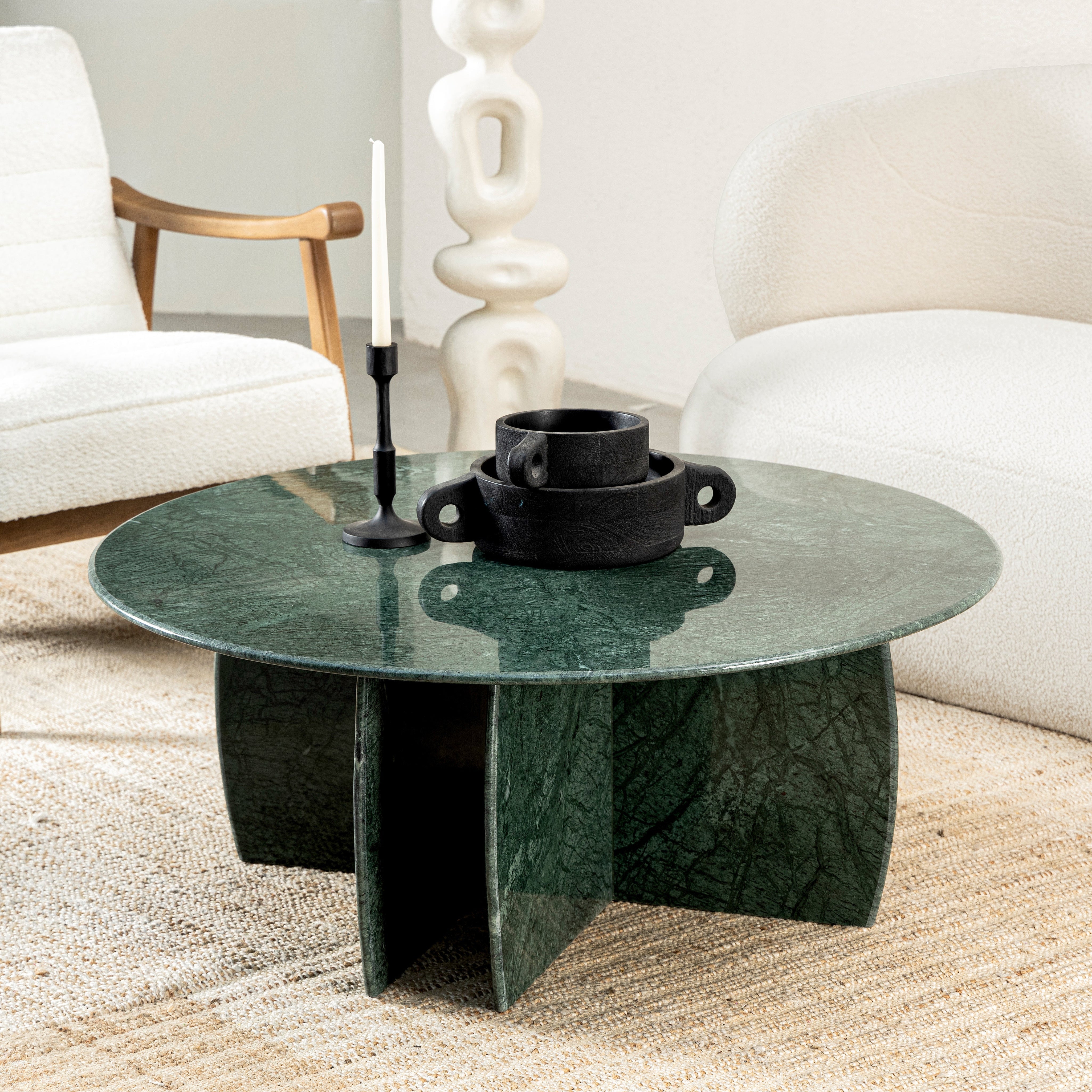 Jade Raio Marble Coffee Table - L:130 x W:127 x H:69 In Cms / Green / Marble - Indoor Furniture